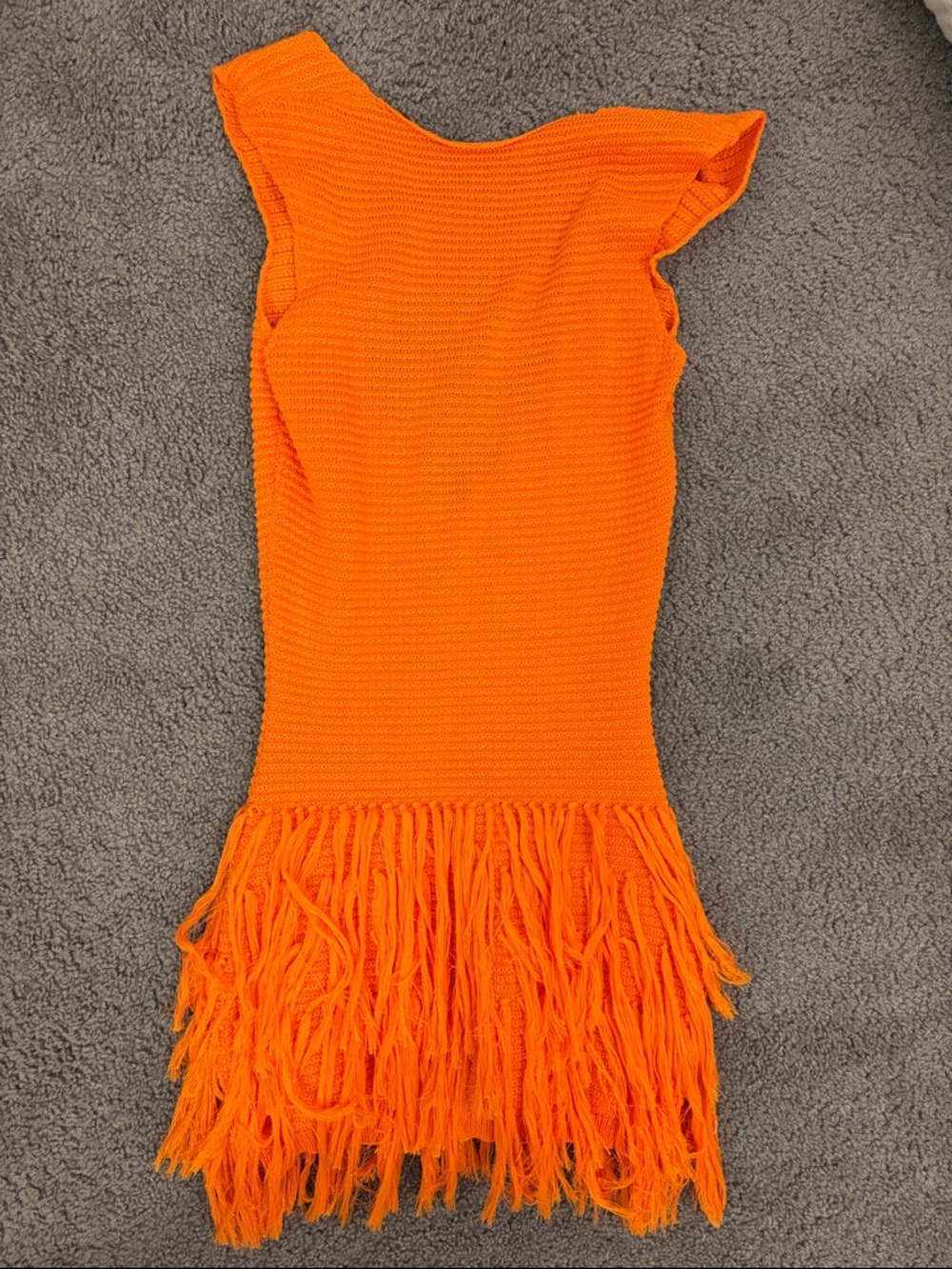 Fringed Mini Dress - Orange
